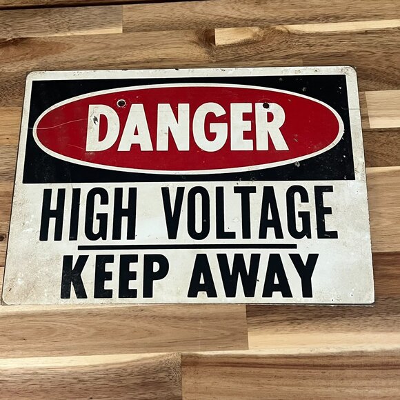 Vintage Work Sign Danger High Voltage Keep Away Garage Industrial Shop Man Cave - Picture 2 of 9
